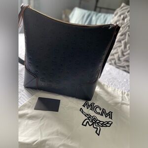 MCM Black Klara Embossed Leather Large Hobo Shoulder Bag W/Dust Bag & Card